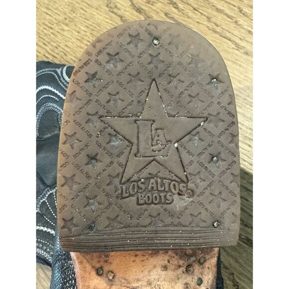 Los Altos Genuine Lizard Teju Cowboy Boots Men’s Sz 7.5 Black Pull On Snip Toe - Picture 13 of 16